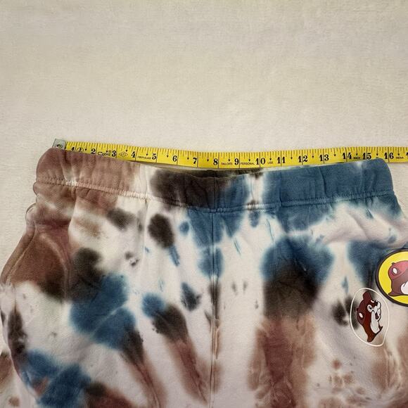 Buc-ee’s Tie Dye Blue Brown White Fleece Jogger Logo Sweatpants Size L - Picture 9 of 10